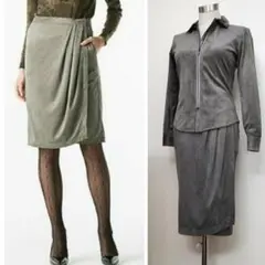 【未使用】ユニクロ×カリーヌ　ラップタイトスカート　W58　カーキ　Sサイズ