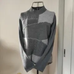 EL TOULA ウール100 グレー パッチワーク 長袖ニットセーター