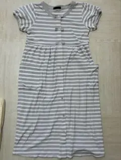 マタニティ パジャマ グレーとホワイトのストライプ