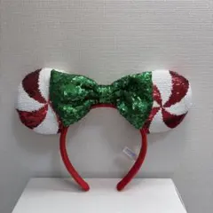 ディズニー カチューシャ 赤白ストライプ　クリスマス　キラキラ