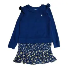 ポロラルフローレン ドッキングワンピース ネイビー 花柄 フリル140