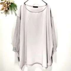 ラナン トップス 3L グレージュ 袖シャーリング プリーツ 大きいサイズ