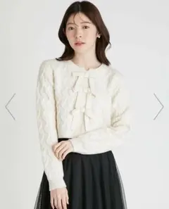 CELFORDセルフォードリボンモチーフケーブルニットプルオーバーアイボリー36