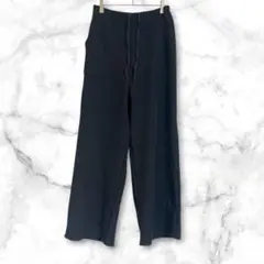 ワイドパンツ　ウエストゴム　ブラック系　L ストレッチ　リラックス　シンプル