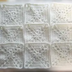 かぎ針編み　お花モチーフ　グラニースクエア9枚