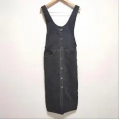 E986 ZARA コーデュロイ　サロペット　スカート　ブラック　ワンピース