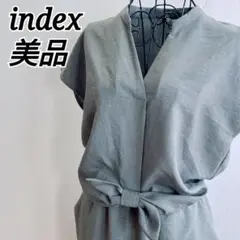 美品✨ インデックス ひざ丈 ワンピース リボン Vネック タイト カーキ