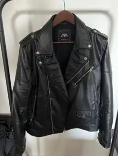 ZARA ブラック レザーライダースジャケット