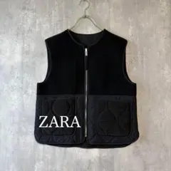 ザラ ZARA リバーシブル ウールベスト キルティング　黒　M