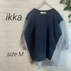 【CIQUETO ikka】異素材切替 7分袖 プルオーバーシャツ (M) 紺