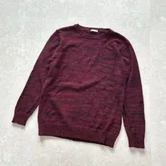 ジーユー GU〔M〕洗える！薄手 レッド系ミックス色 クルーネック長袖ニット