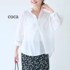 コカ ガーゼシャツ 長袖 ブラウス 綿 透け感あり シアー おしゃれ 白 L