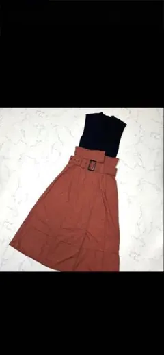 スナイデル ノースリーブ ニット ドッキングワンピース　ベルト付き　ハイネック