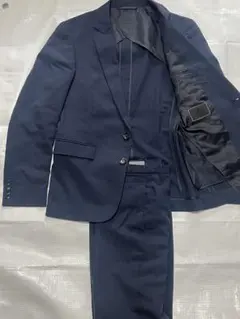 [極上シルク混]セットアップ ネイビー 背抜シャドーストライプ　センターベンツ