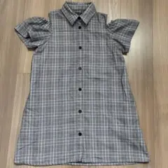 半袖シャツワンピース グレー系チェック