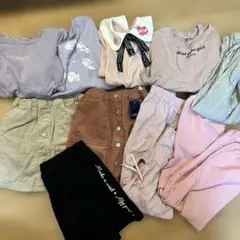 ラベンダー色フリル付きスウェットとスカートセット