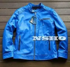 ３L【新品】18万円 最高級牛革カウハイド 美ブルー イタリアンレザージャケット