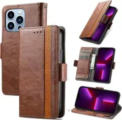 スマホカバー 手帳型 iPhone13 合皮レザー マグネット ブラウン