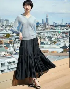 雑誌掲載Airy Boile プリーツフレアスカート　ブラック系44大きいサイズのサムネイル
