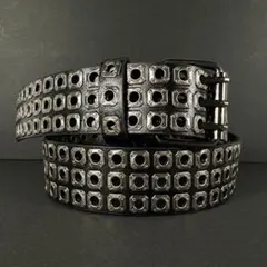 3穴リベットベルトレザー アメカジ スタッズブラックグランジストリートスケボーa