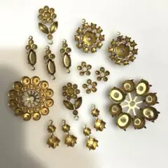 ヴィンテージ・インポートパーツUS真鍮ブラス寄せ石座セット