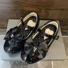 エナメル黒　フォーマルシューズ 取り外しリボン付き