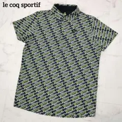 【美品】ルコックスポルティフ　半袖ポロシャツ　ストレッチ　ロゴ総柄　Lサイズ