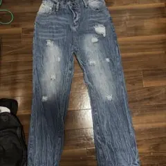 ダメージ加工 デニムパンツ ブルー