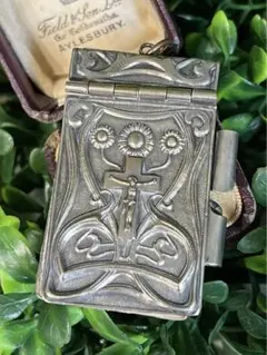 フランスアンティーク 純銀 パース リボンと薔薇 シャトレーン ケース フランスアンティーク 純銀 コインパース ケース シャトレーン