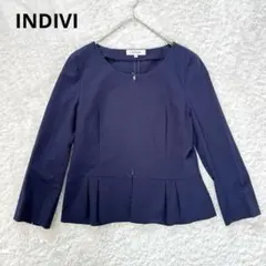 INDIVI インディヴィ ノーカラージャケット 綿 フレア ペプラム 38 M