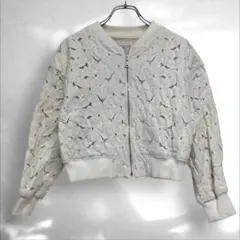 エストネーション　フラワーレース　ボンバージャケット　ジップアップ38白（A3