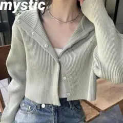 mystic ハイネックショートカーディガン　グリーン　フリーサイズ