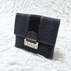 OLD GUCCI 二つ折り財布　gg シマ　ブラック 黒のサムネイル