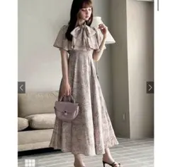 完売品　グレイル GRL ボウタイ花柄リボンフレアワンピース Ta006