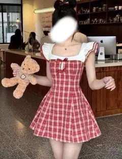 レトロ赤チェックワンピース