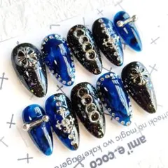 【sample】オーダーネイルチップ 推し活 付け爪 つけ爪 サブカル 青 黒