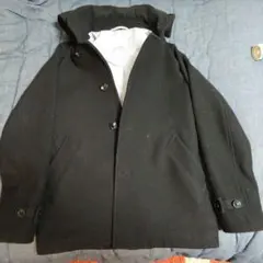 BEAUTY&YOUTH フード付き黒ウールピーコート