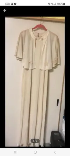 アイボリー 半袖ジャケット付きロング フォーマルドレス オフホワイト プリーツ