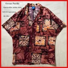 オーシャンパシフィック オープンカラーアロハシャツ 総柄 80~90s M相当のサムネイル