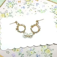 No.439☆フラワーリース ピアス イヤリング マスクチャーム