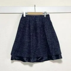 フェリシモ ツイードミニスカート M ネイビー フレア 上品 仕事 オフィスのサムネイル