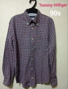 90s トミーヒルフィガー チェックシャツ S ボタンダウン 長袖 チェック柄