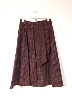 axes femme　チェック柄スカート　バーガンディ　赤色　Mサイズ　リボン付