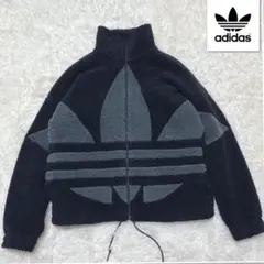 adidas シェルパジャケット ボア トレフォイル ビッグロゴ ドローコード