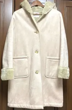 ☃️裏起毛冬コート　ルノンキュール　Ｌサイズ　ジャケット　ボア　ホワイト　白コート
