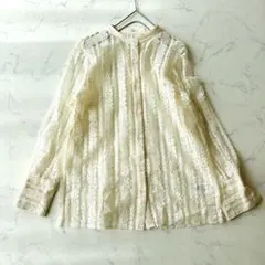IENA イエナ　チュールレース　バンドカラーシャツ　アイボリー 36 S