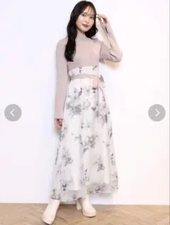 MERCURYDUO フラワードッキングロングスリーブワンピース