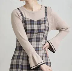 袖口フレア配色リブニット natural couture ベージュ