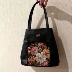 古着 FEILER フェイラー 花柄 バッグ ブラック ピンク