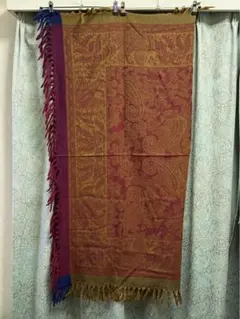 大判ストール ペイズリー カーキ フリンジ 紺 ネイビー 正方形